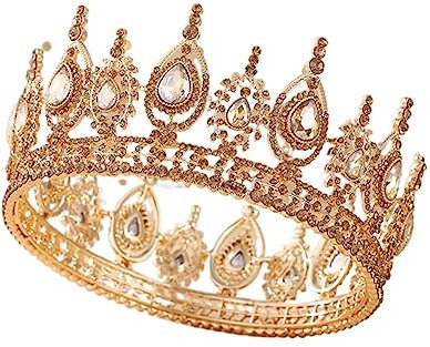 XUCHIL Handgemacht Kristall-Königin-Tiaras, barocke runde Kronen, große Strass-Festzug-Diadem-Stirnband, Hochzeit, Haarschmuck Hochzeit Stirnband (Style : H226 Gold Gold)