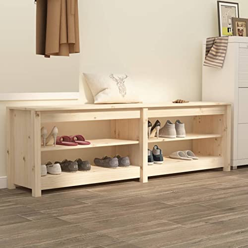Homgoday Schuhbank Schuhschrank Schuhregal mit Stauraum Schuhaufbewahrung Sitzbank Bank mit Schuhablage Schuhtruhe für Eingang Flur Schlafzimmer 160x36,5x50 cm Massivholz Kiefer