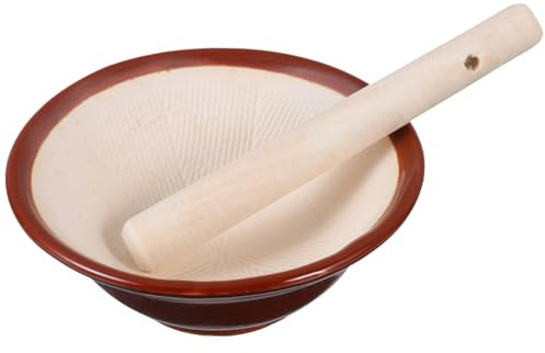 Luxshiny Giapponese Mortaio E Pestello Mortaio In Ceramica Ciotola Smerigliatrice Ciotola Per Macinare Condimenti E Spezie, Suribachi Per Cucina Domestica E Ristorante, 11x11x4cm