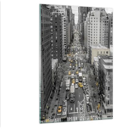 Wandbilder Dekoration Wohnzimmer New York Straße Taxen Bilder auf Glas 80x120cm Glasbild Schlafzimmer Küche Deko Wand Kunstdruck Art Groß XXL Wanddeko Bild im Glas Modern Wall Decor GPA80x120-6081
