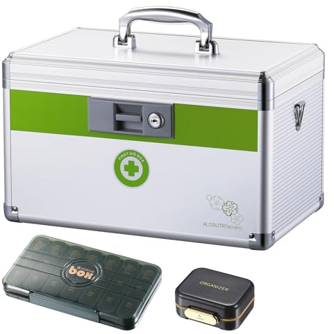 ALOSUTR Medication Lock Box with key, First Aid Key Box with Lock,medicine lock box with key，Lock Box for Medication，Lockable Medicine Storage Box,10 x6.7x 6.7 inches [ Small]