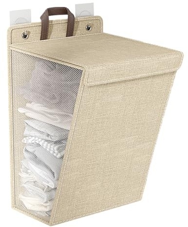 Esoes 60L Wäschekorb mit Deckel,Geflochten Wäschesammler, Wäschekorb Schmal mit Deckel, Wäschesammler mit Griffen, Faltbare Lagerung Wäschekörbe-Beige