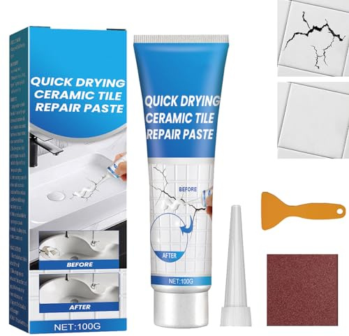 KOAHDE Ceramic Tile Repair Adhesive,Ceramic Tile Repair Holes,Paste Ceramic Tile Repair Cracks,Ceramic Tile Chip Repair Filler,Grout Repair Kit,Tile Crack Filler,Ceramic Tile Grouting Repair Adhesive
