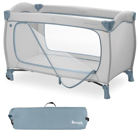 hauck Lettino Da Viaggio Sleep N Play Go Plus - Culla Neonato Fino a 15kg - Letto Pieghevole 120x60, Borsa Inclusa, Ampia Apertura - Box Bambini Compatto, con Ruote Integrate - Dusty Blue