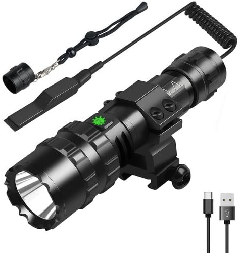 WHTOHY Air Rifle Rail-Mounted LED Flashlight, 4000-lumen Rechargeable Flashlight, Featuring a Push-Button Switch and Rail Mount kit, Suitable for Rifle Tactics and Hunting