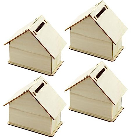 ifundom 4satz Holzhaus-aufbewahrungsbox Blanker Holzhalter Zum Selbermalen Bruchfeste Schreibtisch-holzkiste Als Geld- Süßigkeitenbehälter Geeignet Holzfarbe