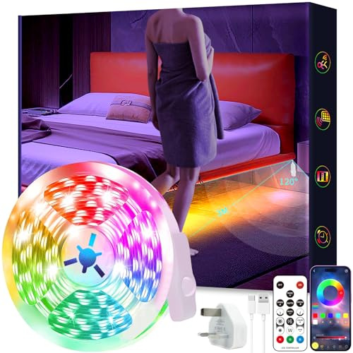 Tyute Motion Activated LED Light Strip, 5M Motion Sensor LED Light Indoor with APP Control, Under Bed Lights Motion Sensor with 5V USB Powered, Suitable for Bed Cabinet Staircase Bedroom