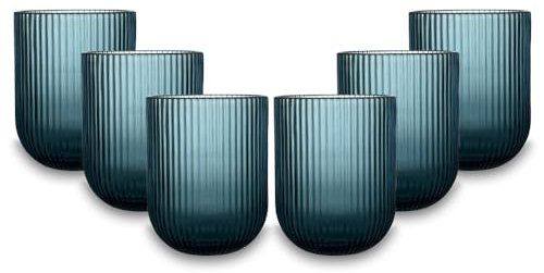 ARCA, Set di 6 Tumbler in Pasta di Vetro, per 6 Persone, Bicchieri Ideali per la Tavola, Resistenti e Duraturi, Lavabili in Lavastoviglie, Collezione Eternity, Colore Blu, 250 ml