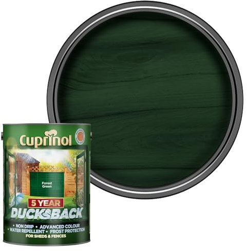SAVING HUB Ducksback Fence Paint 5L - Non Drip Formula, for Rough Sawn Wood - Water Repellent Frost Protection, Garden Fence Shed Paint (Forest Green)
