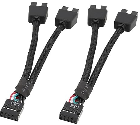 ROBMNE 2Pcs Computer Motherboard USB Extension Cable 9 Pin 1 Female to 2 Male Y Splitter Audio HD Extension Cable for PC DIY Accessories
