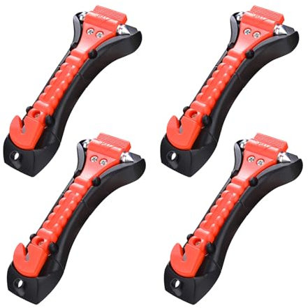 JurciCat 4 Pcs Martillo De Emergencia Coche Rompe Cristales Y Cinturones Corta Cinturones Rompe Cristales Martillo De Rescate Martillo De Seguridad para Coche Autobús Camión Fácil Y Rápido De Usar