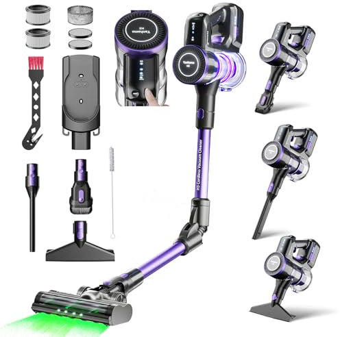 Yanhama H3 Aspirapolvere Senza Fili Potente,Scopa Elettrica Senza Fili Ricaricabile 21.6V,Autonomia 60 Min,Tubo Flessibile,Luci LED,Filtro HEPA,Silenzioso Leggera - 550 Watt