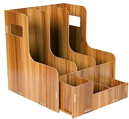 NUOBESTY Holz Schreibtisch Organizer Mit Multifunktionaler Aktenhalter Für Büro Schule Und Zuhause Platzsparendes Aufbewahrungsregal Aus Hochwertigem Holz Kirsche Für Ordentliche Und