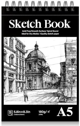 Skizzenbuch A5, Skizzenblock Blanko 180g/m² Skizzenheft Dickes Papier Malblock Zeichenblock für Kinder Studenten Künstler Malbegeisterte (70 Blatt/140 Seiten)