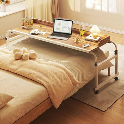 Rolling Overbed Table With Wheel，small Mobile Standing Desk überbetttisch Auf Rollen Höhenverstellbar Bett Beistelltisch Holz Rolltisch Klein Betttisch Elektrisch(Color:Holz+)