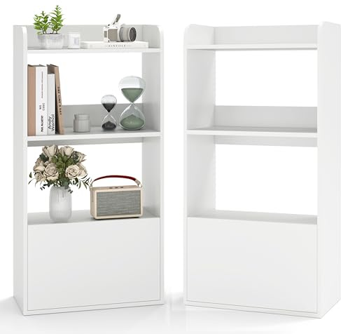 HOMASIS Bücherregal mit 3 Ebenen & Schubladen, Standregal aus Holz, offenes stehendes Regal, Bücherschrank Aktenregal Aufbewahrungsregal Anti-Kipp für Wohnzimmer Büro Küche, 55 x 29 x 105 cm (Weiß)