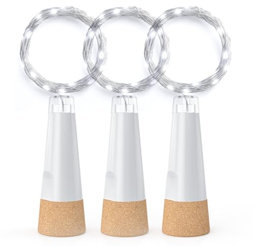 KOBWA Guirlande Lumineuse en Forme de Bouteille de Vin – Décoration Rechargeable USB avec Bouchon en Liège, Idéale pour Noël & Intérieur Version Améliorée 2025(Blanc froid, Pack de 3)