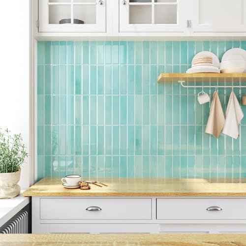 Yullpaper Piastrelle adesive da cucina, 3D, verdi, autoadesive, da cucina, bagno, piastrelle, verdi, da incollare, 10 pezzi, 30 x 30 cm