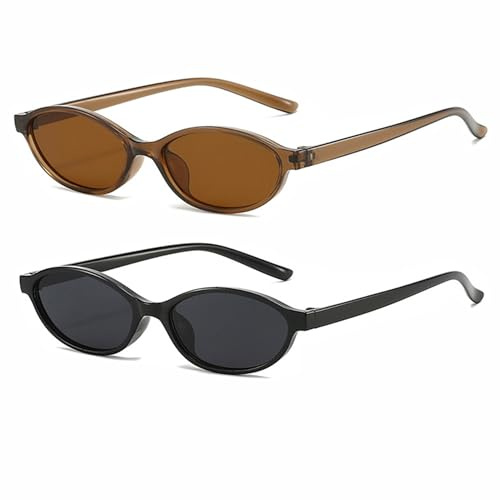 FSMILING Lunettes de soleil ovales rétro Femmes Vintange Narrow Skinny Trendy 90S lunettes de soleil pour femmes