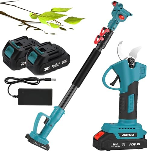 Forbici da giardino elettriche senza fili, utensili for forbici con prolunga telescopica, forbici da potatura elettriche senza fili 2 in 1 con asta telescopica da 2 m, apertura delle forbici da 2,5 cm