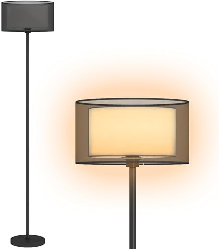 HOMCOM Floor Lamp with Double Layer Shade Foot Switch Black