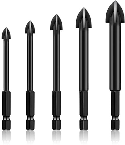 Juego de brocas para azulejos de cristal, brocas de cerámica, brocas de metal duro con 4 cortes, 5 mm, 6 mm, 8 mm, 10 mm, 12 mm, broca para azulejos