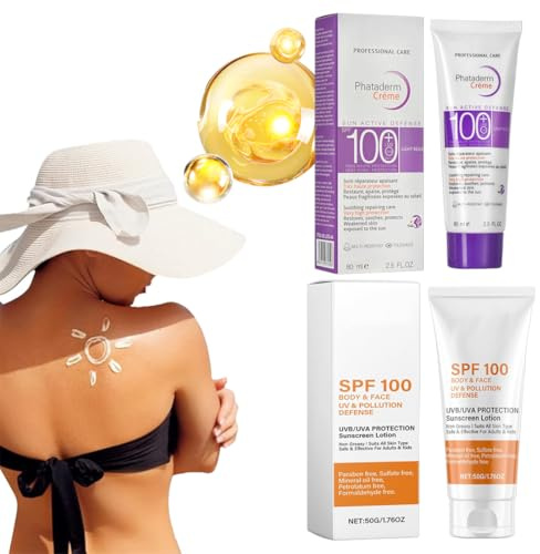 2 stycken solskyddsmedel SPF 100, solskyddsmedel ansikte SPF100, solskyddsmedel SPF 100, anti-aging solskydd SPF 100, med UVA/UVB-skydd, lämplig för alla hudtyper (#80 ml + 50 ml)
