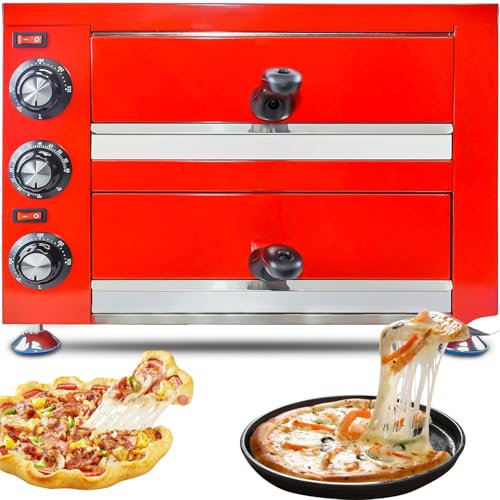 Electric Pizza Oven, 12-Inch Countertop 2-Layer Pizza Maker, Adjustable Temperature & 60-Minute Timer, Stainless Steel Indoor Tabletop Pizza Maker for Home & Restaurant