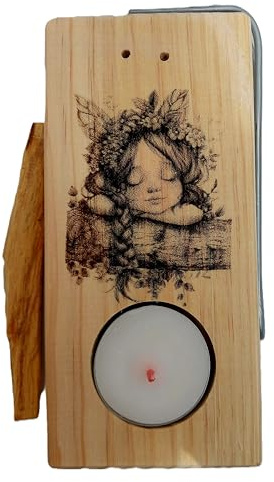 YA-DECOREGALOS Quemador DE Palo Santo/INCIENSOS O Atados Artesanal DE Base DE Madera con Varillas METALICAS, Incluye Palo Santo Y VELITA DE TE Imagen NINFA, ARMONIZA Espacios