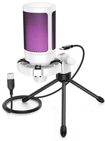 JQVDE Micrófono USB for Juegos AmpliGame RGB con silenciador táctil, micrófono de Condensador con trípode for PC, PS4/5 y transmisión en portátil - A2(A2W)
