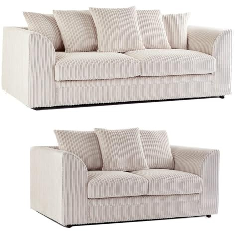ET Jumbo Cord Fabric Sofa - 3 Seater and 2 Seater - Jumbo Cord Fabric (Cream, 3+2 Seater)