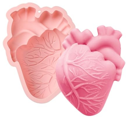 UR URLIFEHALL 1 molde de silicona con forma de corazón humano en forma de órgano 3D, moldes de chocolate para hornear pasteles, gelatina, caramelos, pudín, galletas, jabón