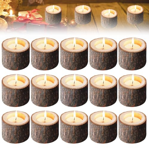15 Pièces Photophores en Bois, Bougeoir Bois Rond, Bougeoir Naturel, Chandelier Votive pour Decoration Mariage Champetre, Saint-Valentin, Maison, Fête, Bar