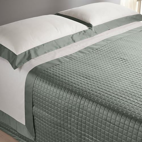 Mahome Completo Lenzuola Matrimoniale Cotone 100% Percalle 300 fili (TC) Balze in Raso - Lenzuolo sotto con angoli 180x200x30cm, Lenzuolo sopra 250x290cm, 2 Federe 80x50cm, Made in Italy (Salvia)