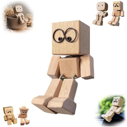 Generisch Wackelnder holzmann,Die Schwankt, Zitternde Holzmannfigur, Wackelfüße Holzpuppe,handgefertigte Holz-Auto-Ornamente, Geschenke für Mann Frau,Schreibtischdekoration Aus Holz (B)