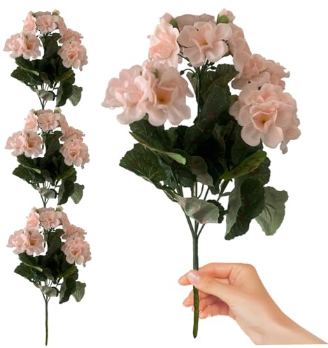 Flores Artificiales, geranios Artificiales 4pcs de 14 Pulgadas Plantas de Geranio Resistentes a los Rayos UV Flores realistas Resistentes al desvanecimiento para la decoración de la Fiesta de Bodas