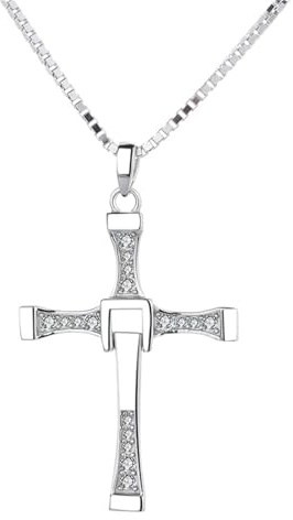 FULISONG Collana Con Croce In Argento Puro E Diamanti Ispirata A Fast And Furious Vin Diesel - Regalo Di Compleanno Perfetto For Fidanzato O Coppia, Collana A Scatola(70CM-SILVER CHAIN,22G(BOYS))