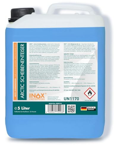 INOX® - Schnell wirkender Scheibenenteiser 5l | Effektiver Scheibenenteiser Nachfüller | Scheiben Enteisen ohne Kratzen | Schlierenfreies Scheibenenteisen | Wirksam bis -40 Grad