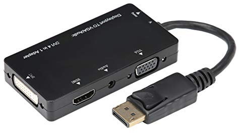 WOHPNLE Adaptateur vidéo Displayport 4 en 1, Sortie 1080P, convertisseur HDMI, synchronisation Audio, connecteur DVI, Adaptateur VGA Plug Play pour Ordinateurs Portables, moniteurs,
