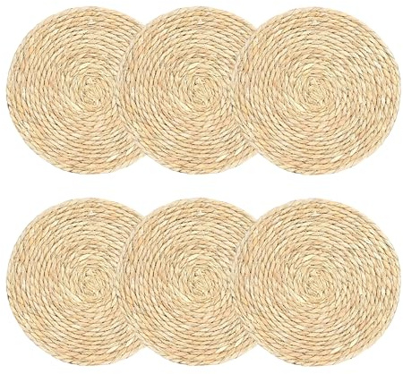 6er Set Tischset Runde Platzsets, Handgefertigte Boho-Tischsets, Natürliche rund Geflochten aus Wasserhyazinthe für Esstisch, Bauernhausstil, Party, Hochzeit