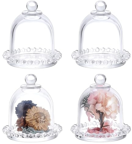 nbeads 4 stycken glas display kupol, mini glas klocka kupol med skårad bas klocka glasklocka display kupol skydd för smycken samlarobjekt fest förmåner bordsdekorationer, 95 x 98 mm