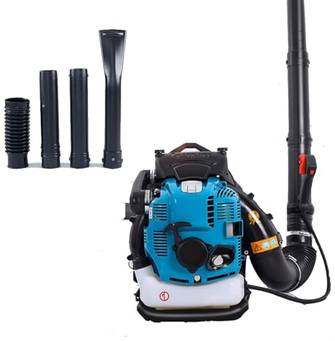 Upgrade 4-Takt Benzin Laubbläser,Rucksack Benzinmotor 12PS 125cc,1110 CFM Hohe Geschwindigkeit,mit Separatem Benzin,Für Nasses Laub,Staub Und Trümmer Beseitigung,Geschenke Väter(Blue6kw)