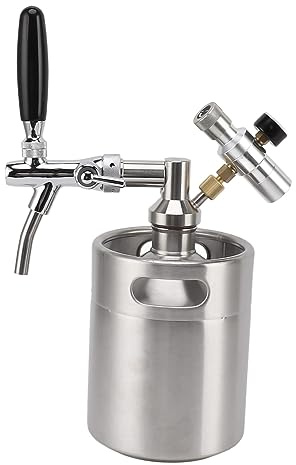 ANKROYU profesional de mini barril de acero inoxidable, capacidad de 2 litros con manómetro de 60 PSI, dispensador de grifo de cerveza ajustable para fiestas de elaboración de cer