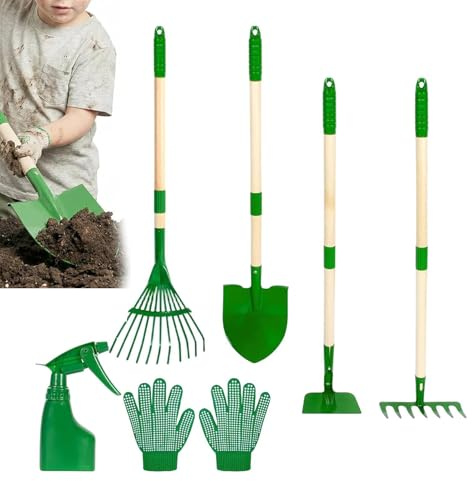 Générique Ensemble de Jardinage pour - Râteau et Pelle pour avec Manche en Bois,Set Jardin Enfant,Dès 3 Ans, pour garçons et Filles, pour Jardin, Cour, Parc, Plage, Sable, Sol, extérieur
