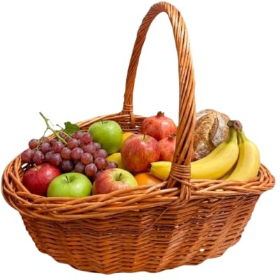 ADEPTNA Oval Wicker Shopping Basket with High Handle – Handmade Eco-Friendly Storage Basket for Home, Picnic & Gift Hampers – Durable Traditional Woven Basket (MEDIUM)