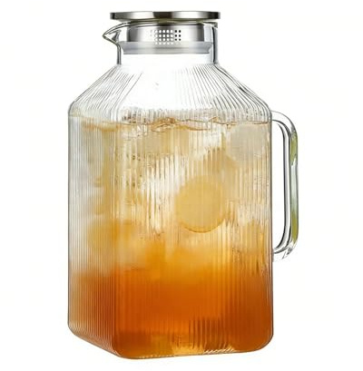 Gallon Thickened Glass Pitcher With Lid And Spout | 3.8L Large Leakproof | Glass Drink Pitcher Tea Jugs | For Juice Iced Tea Homemade Beverage Coffee Fridge Kitchen Countertop