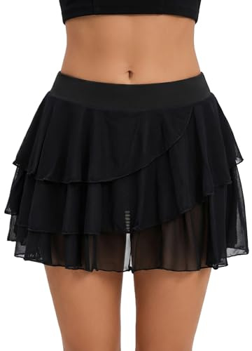 Avidlove Women's Pleated Mini Skirt with Shorts Sexy Layered Ruffle Black S