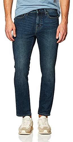 Amazon Essentials Vaqueros Ajustados - colores interrumpidos Hombre, Lavado Oscuro, 35W / 28L