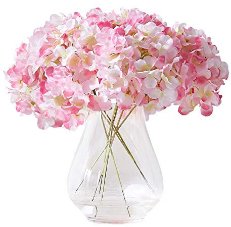 Kislohum Künstliche Hortensien, Blumenköpfe aus Seide, mit Stiel, für Hochzeitsgestecke, Blumensträuße, DIY-Blumendekoration, Heimdekoration, 10 Stück, Rosa