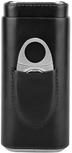 Mit Zedernholz ausgekleideter Zigarrenhumidor (für 3 Zigarren), tragbare Zigarrenetui aus Leder, mit Cutter, perfekte Geschenke für Trauzeugen, Freunde, Papa, Zigarrenliebhaber(Schwarz)